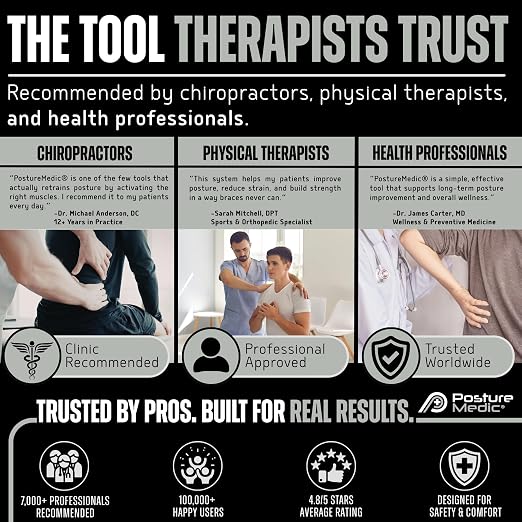 PostureMedic Plus Strength Dynamic Posture Corrector for Athletes – High Resistance Training System for Performance & Recovery – Professional Grade Posture Trainer for Men & Women - Size L (Silver)