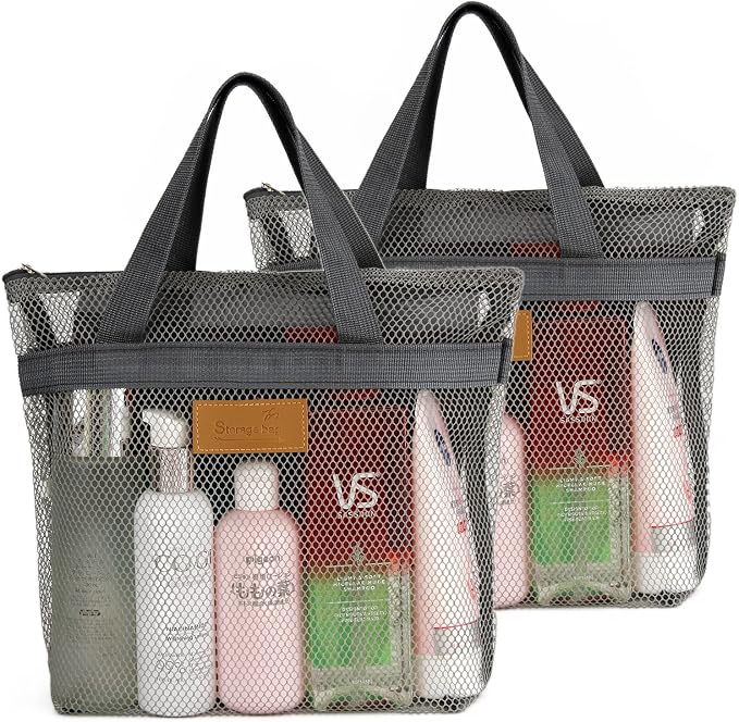 TOPASION Mesh Shower Caddy Bag Portable Hanging Toiletry and Bath Organizer with Zipper for Travel, Gym, Camping, College Dorms, Beach