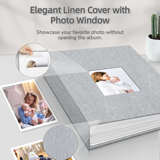 popotop Photo Album 4x6-100 Photos Photo Books with 100 Vertical Pockets,Linen Cover Albums for Family Wedding Anniversary Baby Vacation Pictures