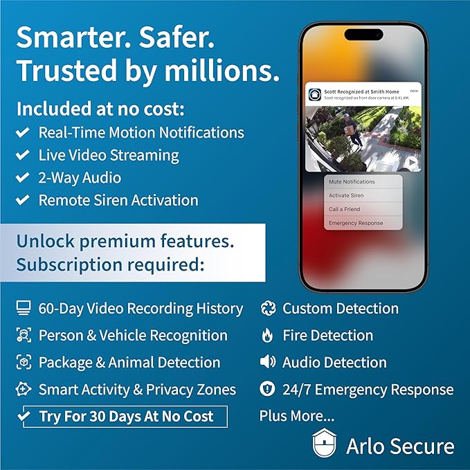 Arlo Essential Security Camera 2K | Outdoor-Indoor | 2nd Gen | Wireless with Spotlight, 2-Way Audio, Color Night Vision, Live Stream, Motion Activation, Real Time Notifications - White, 2 Camera