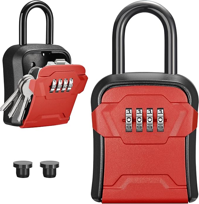 Puroma Lock Box, Key Lock Box Wall Mount & Portable Combination Lockbox with Resettable Code, Security Lockbox for Outside House Keys, Apartment Realtors Spare Keys Storage (1 Pack, Red)