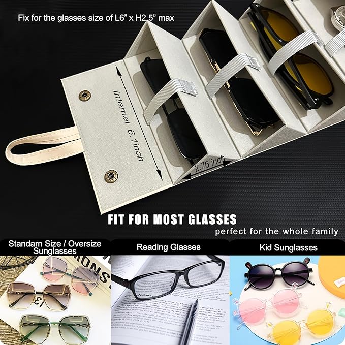 Longjet Sunglasses Organizer Travel Glasses Case 5 Slots Multiple Pairs Eyeglasses Storage Box Hanging Eyewear Holder