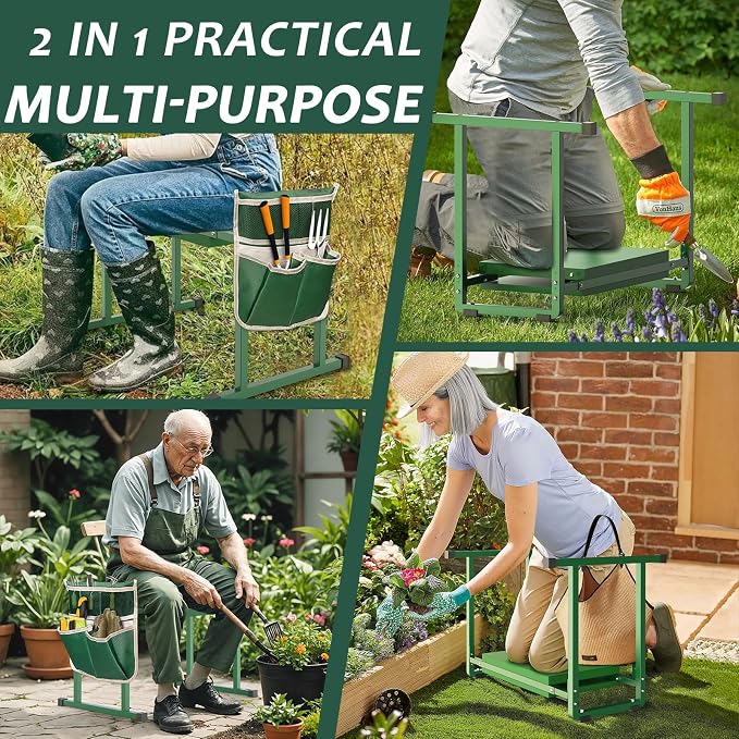 Garden Kneeler and Seat, 10.2" Stable and Save Anti-Tipping with Handle | Multifunctional Gardening Stool for Seniors Kneeler Bench, Gardening Gifts for Women, Seniors Grandparents, Green
