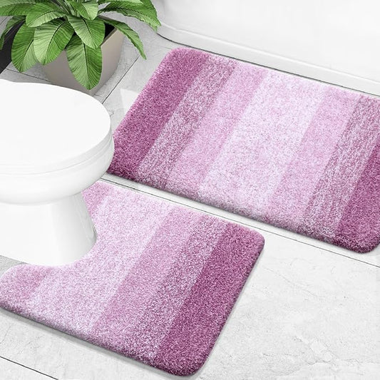 OLANLY Bathroom Rug Set 2 Piece, Soft Absorbent Microfiber Bath Mats and U-Shaped Contour Toilet Rug, Non-Slip, Machine Wash Dry, Plush Shaggy Bath Mats for Bathroom (24"x16"+U24 x20, Pinkish-Purple)