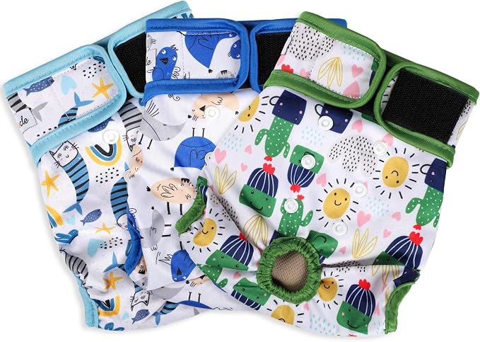 Washable Female Dog Diapers - Premium Reusable Diapers for Doggie in Heat - Highly Absorbent Dog Diapers Female for Pet Incontinence with Adjustable Snaps (Cactus, M)