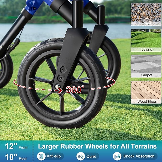 Rollator Walker with Seat, Tall Walkers for Seniors, 12" Big Rubber Wheels All Terrain Rollator Walker with Backrest, Built-in Cable, Foldable and Dual Adjustable Height for 5.3-7ft, Blue