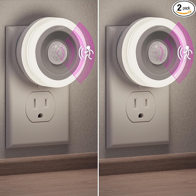 Briignite Motion Sensor Night Light, [2 Pack] Night Lights Plug into Wall, Auto On/Off Motion Activation Nightlight, Energy-Saving 0.6W LED, Daylight White, Ideal for Kids, Bedroom, Bathroom