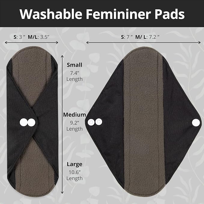 7pcs Set 1 pc Mini Wet Bag +6pcs Absorbent Reusable Sanitary Pads/Washable Cloth Menstrual Pads(Black,L)