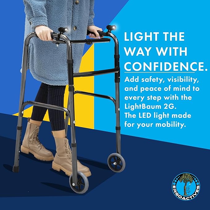LightBaum 2G- New Improved Adjustable LED Flashlight for Crutches, Canes, & Walkers, Helps Prevent Falls During Dark Hours, Perfect Illumination Allows Users To See At Night (Universal tube mount)
