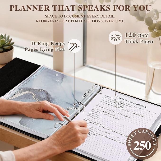 Lanpn End of Life Binder Organizer Death Planner 8.5"x11", Final Wishes & Estate Document Folder with 8 Dividers & 10 Letter Size Binder Pockets, When I Die Journal Before Death Life Plan Book, Black