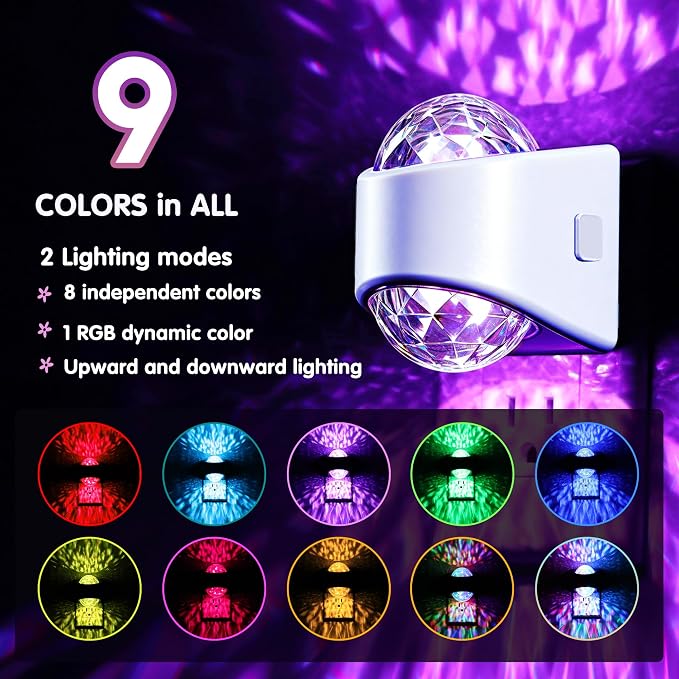 L LOHAS LED Projector Night Light,Plug in Night Light with Light Sensor | Multi-Color Nightight, RGB LED Nightlight for Kids Playroom Christmas Party Gift, 2 Pack