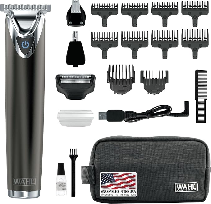 Wahl USA Stainless Steel Lithium Ion 2.0+ Slate Beard Trimmer for Men | Electric Shaver, Nose Ear Trimmer, Rechargeable All In One Men'S Grooming Kit – Model 9864