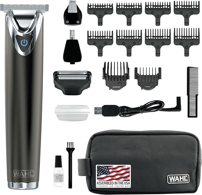 Wahl USA Stainless Steel Lithium Ion 2.0+ Slate Beard Trimmer for Men | Electric Shaver, Nose Ear Trimmer, Rechargeable All In One Men'S Grooming Kit – Model 9864