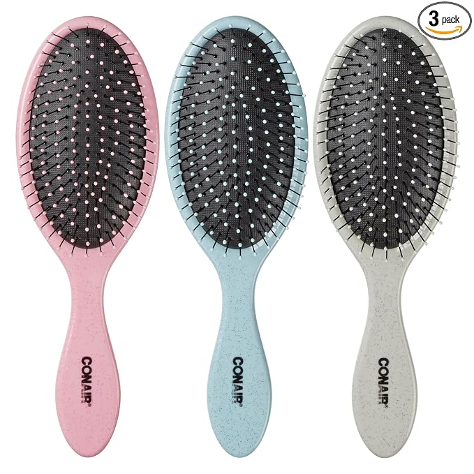 Conair Detangling Hair Brush Set 3 Pack, Use Wet and Dry, Ideal for All Hair Types, Detangling Brushes for women and girls, gifts for her, Glitter Silver, Blue, Pink