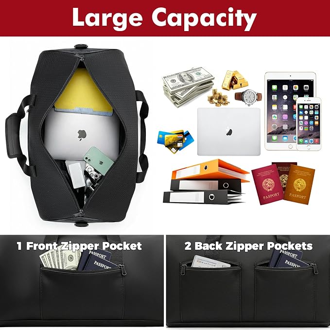 Large Waterproof Fireproof Document Bag, 24x12x12 in, Black | Portable 5200℉ fireproof document box with multi-pocket & adjustable shoulder strap, document organizer for cash, valuables
