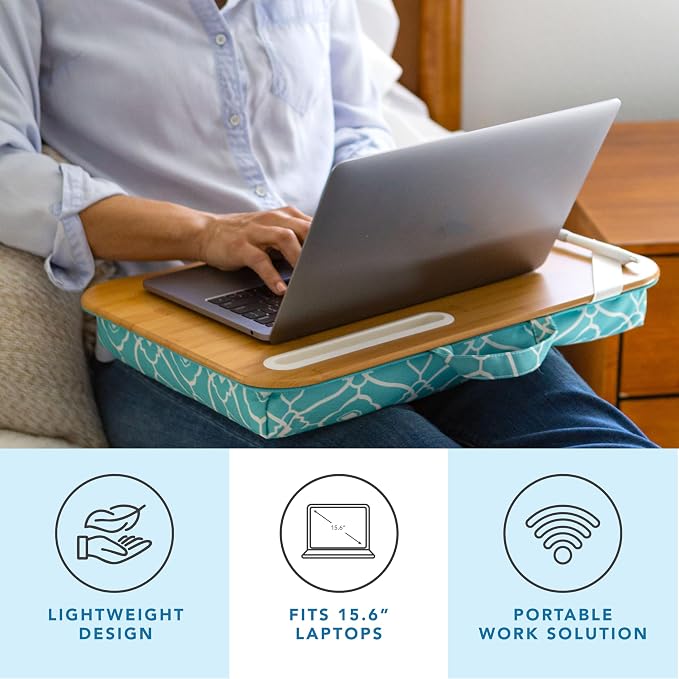 LAPGEAR Designer Lap Desk – Aqua Trellis, Fits 15.6” Laptops