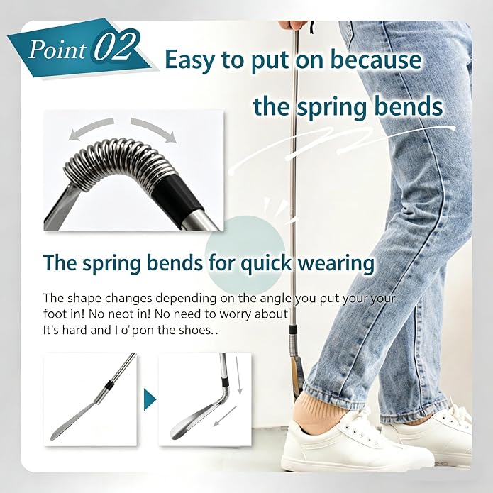 Telescopic Shoe Horn Long Handle 16" to 31" Metal Adjustable Length,Shoe Helper Tool For Seniors Adults Kids