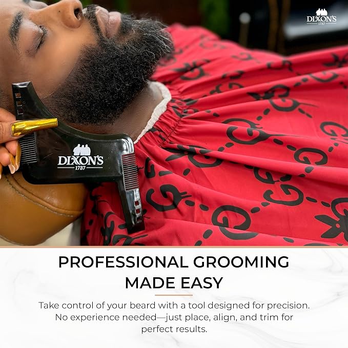 Dixon's 1737 Black Pro Beard Shaper for Men – Transparent Beard Line Up Tool with Comb Edges, Beard Template for Cheek Line, Neckline and Jawline Trimming