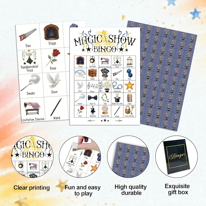 Magic Show Bingo Game Cards, Magic Bingo Set for Adults Large Group, Magical Themed Fun Games, Magician Party Activities, Icebreaker Games for Family Friends, 11