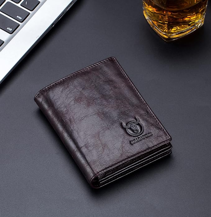 BULLCAPTAIN Large Capacity Genuine Leather Wallet for Men QB-027 | Bifold Wallet,RFID Blocking,Credit Card Holder,15 Card Slots,Special Expandable Design,gift choice