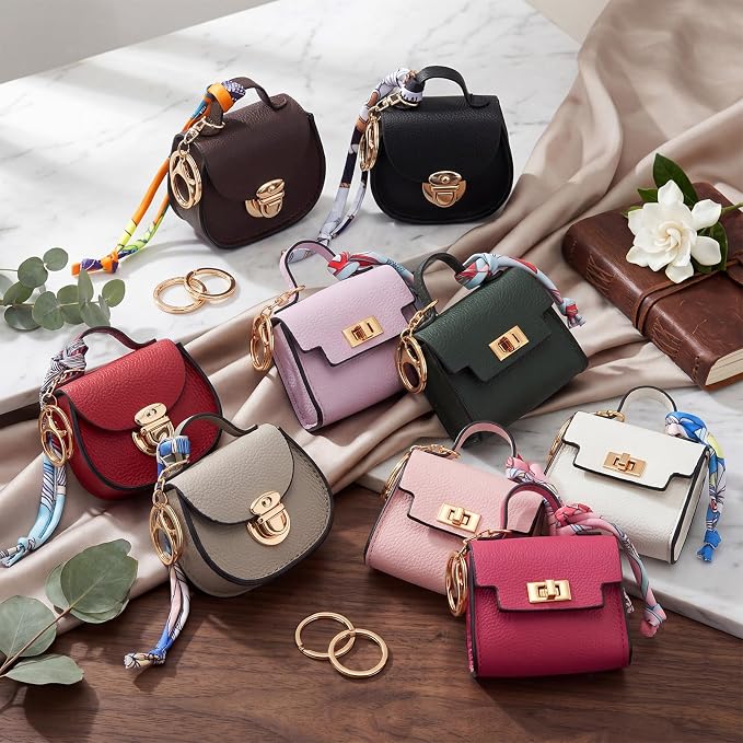 Liliaafar 10 Pcs Mini Backpack Keychain Mini Coin Purses for Women Cute PU Leather Makeup Bag with Keychain, Multi Pocket Card Holder Cable Organizer Giftable Zipper Pouch (2 Style)