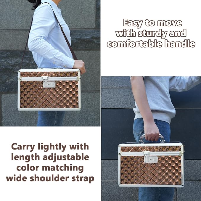 Storage Box with Key Lock, Lockable Medicine Storage Box, Empty First Aid Box, Security Lock Box, Multipurpose Locking Box for Home and Outdoor Use (Coffee, Large)
