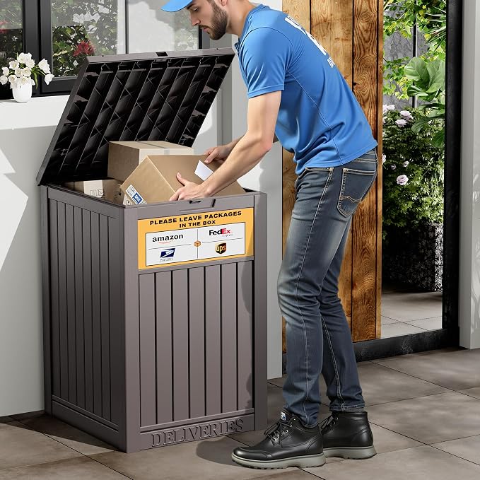 Package Delivery Box for Outside, Waterproof Outdoor Storage, Brown