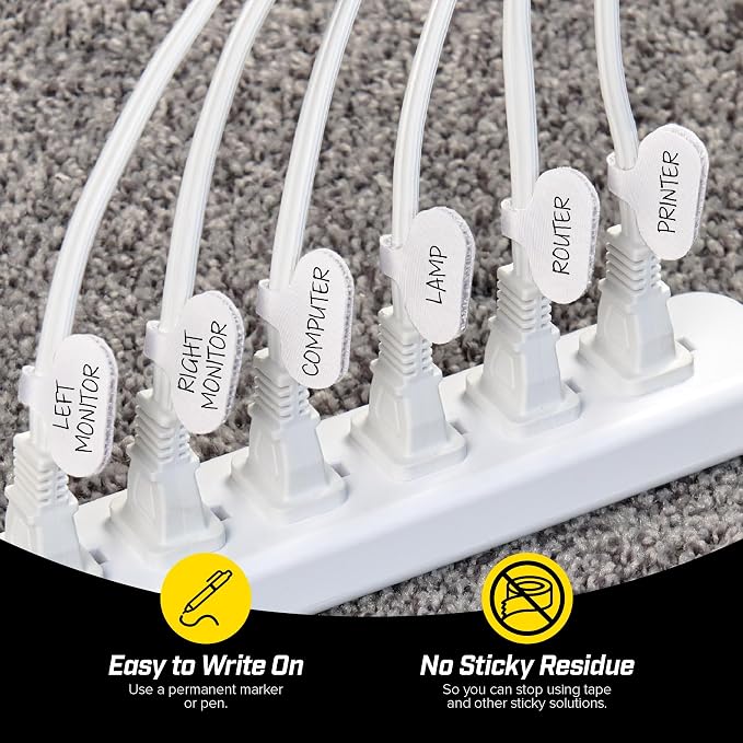 Cable Labels by Wrap-It Storage, Regular, White (36 Pack) - Write On Cord Labels, Wire Labels, Cable Tags and Wire Tags for Cable Management and Electronics, Computers. Great Stocking Stuffer