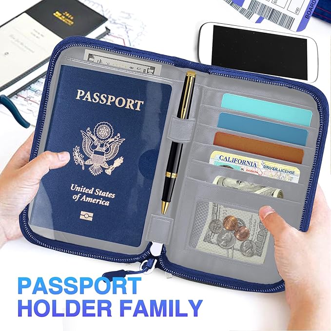 Passport Holder for Travel, Women Rfid Blocking Passport Wallet, Travel Essentials Premium Wallets, Waterproof Passport Holders Bag for Men Traveling, Travel Document Organizer Credit Cards Case