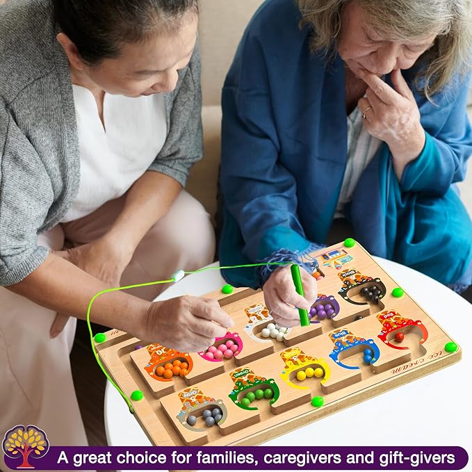 Alzheimers Products for Elderly, Dementia Activities Games Toys for Seniors | Magnetic Color & Number Cognitive Puzzle for Alzheimer's Patient, Large Wooden Memory Care Sensory Fidget Board for Parkinson