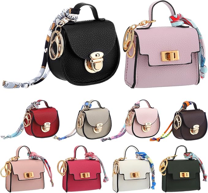 Liliaafar 10 Pcs Mini Backpack Keychain Mini Coin Purses for Women Cute PU Leather Makeup Bag with Keychain, Multi Pocket Card Holder Cable Organizer Giftable Zipper Pouch (2 Style)