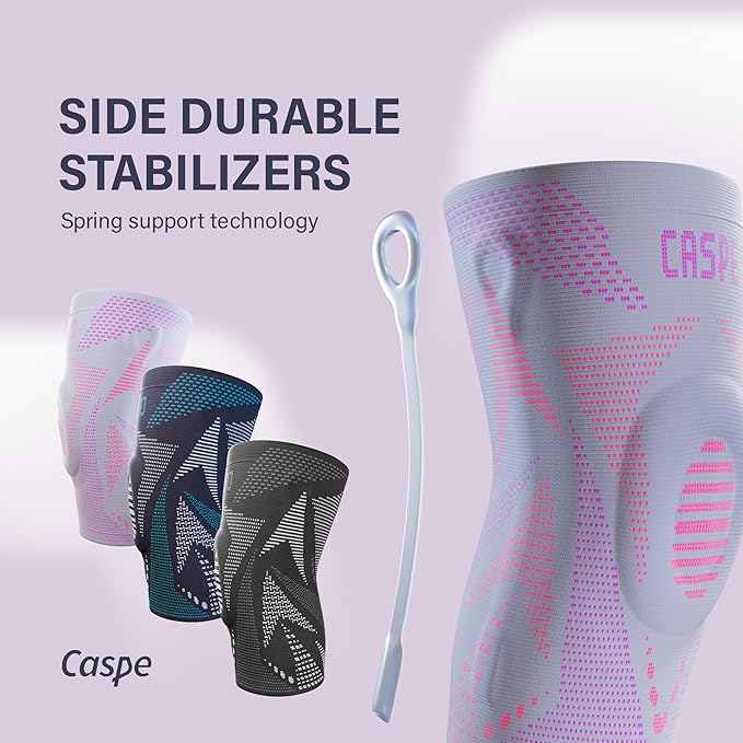 Caspe 1 Pack Compression Knee Brace for Women & Men – Pain Relief Support with Patella Gel Pads & Side Stabilizers – Knee Sleeve for Running, Workout & Arthritis (Pink, Large)