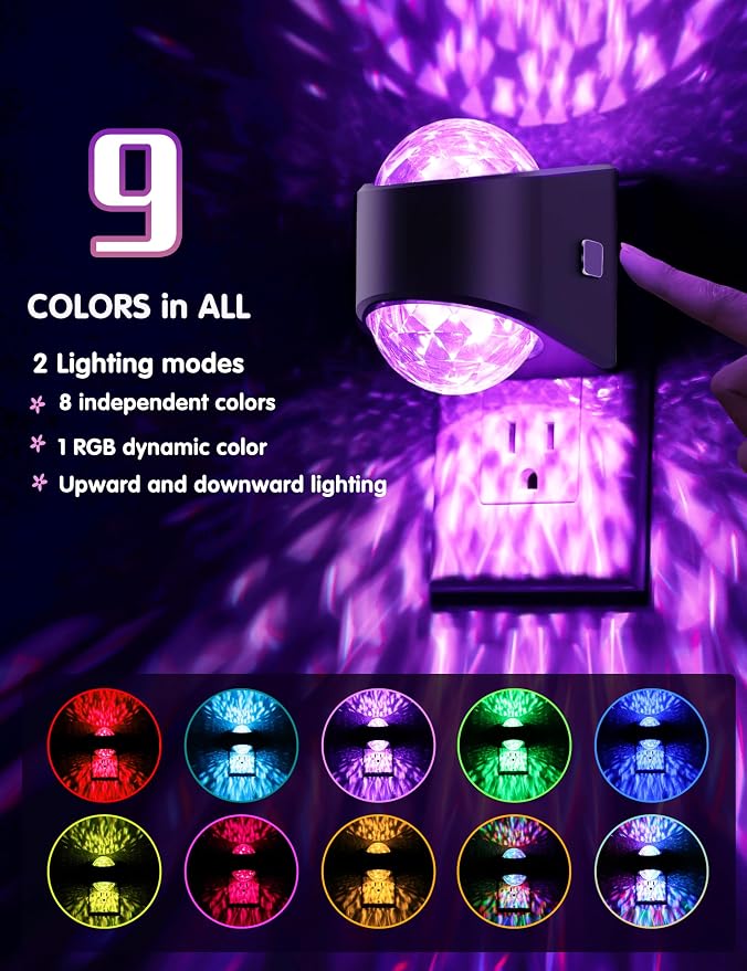 L LOHAS LED Night Light,Night Light for Kids with Dusk to Dawn Sensor | 9 Color Changing, Star Projector Galaxy Nightlight for Playroom Home Decor Party Christmas Birthday Gifts, 2 Pack