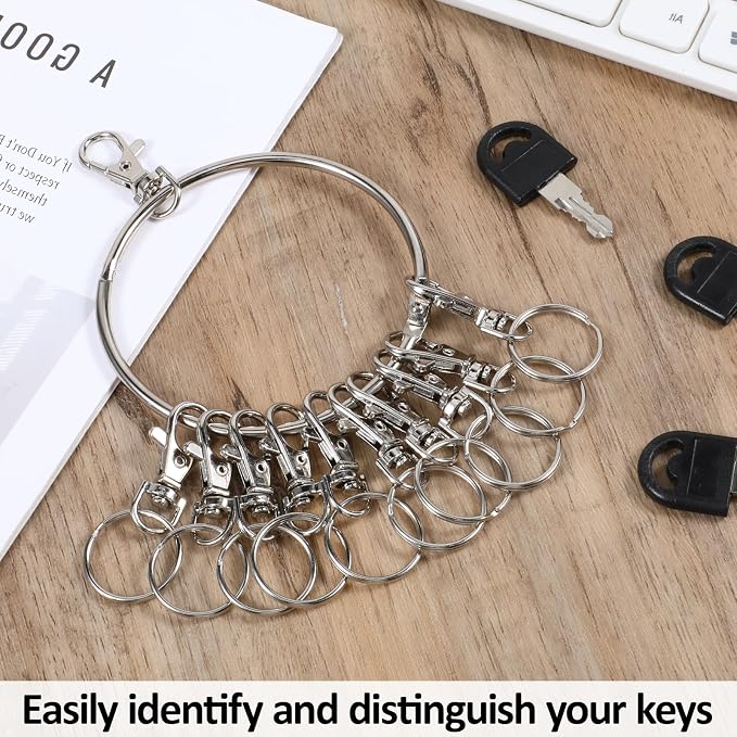 Large Key Ring Hoop,Key Ring Holder,Keys Organizer Portable Keys Management Holders with 10 Swivel Clasps Big Rings Keychain Holders Rings for Office Warehouse School Home(Silver)