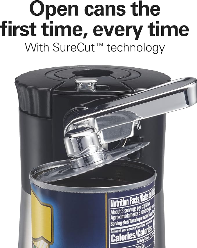 Hamilton Beach OpenStation Electric Can Opener With Automatic Shutoff | SureCut Technology Easily Aligns Cans | OpenMate Multi-Tool Jar & Bottle Opener | Cord Storage | Stainless Steel | 76382FJ