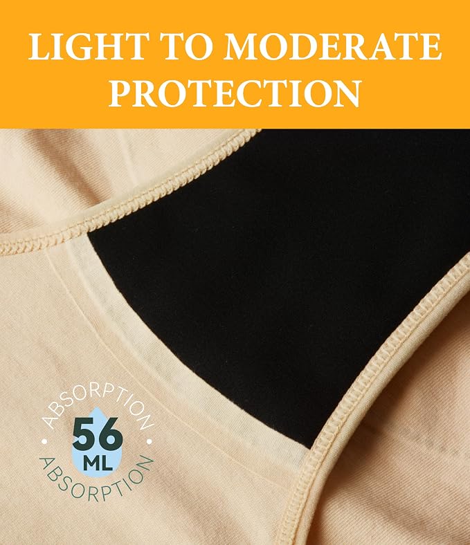 Women's Incontinence Underwear Washable Leakproof 3 Pack | 56ml Absorbency,5-Layer Leakproof Guard,Postpartum Bladder Leak,Odor Free,Soft Breathable Cotton Reusable Panties for Women