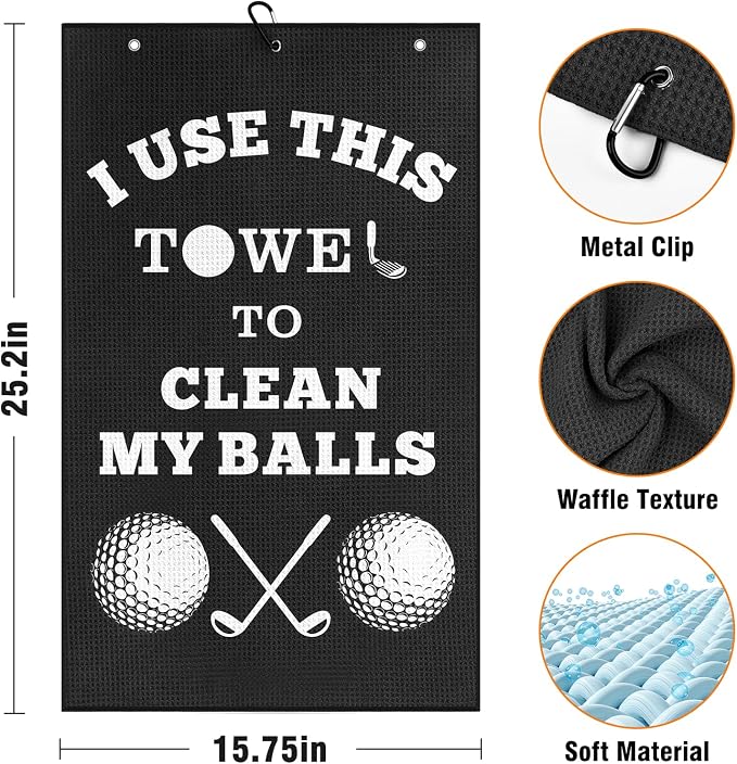 Golf Accessories Towel Gifts for Men Golfers, Stockig Stuffers for Men Him | Funny Microfiber Towel Cleaning Cloth with Clip for Bags Golf Balls & Clubs, Presents for Christmas Birthday Valentines Day