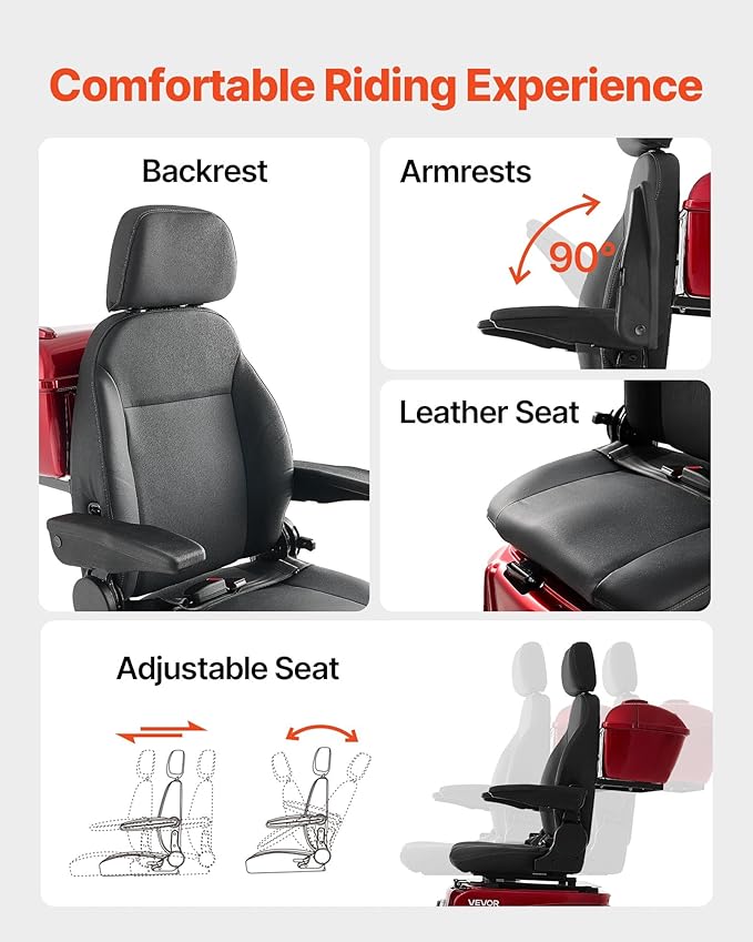 VEVOR Heavy Duty 4-Wheel Mobility Scooter, Powerful 1000W Brushless Motor, 500 lbs Capacity, 21.5 Miles Long Range, All Terrain Mobility Scooter with Lockable Trunk for Seniors & Adults