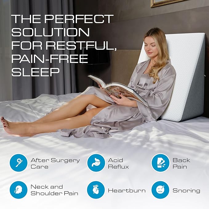 Kolbs Bed Wedge Pillow Chic Jacquard Cover for Sleeping and Acid Reflux, Heartburn 12" Height