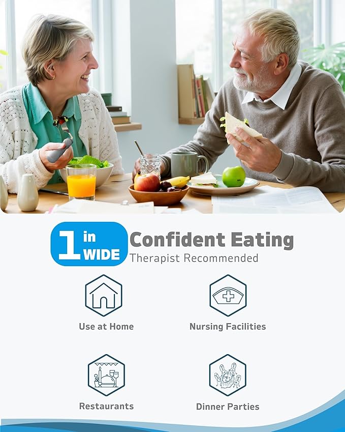 Adaptive Utensils (4-Piece Set) Weighted 5 oz - 42° Angled Utensils for Parkinson's Patients, Hand Tremors, Arthritis & Elderly - Eating Utensils for Elderly (Grey: Right Handed)