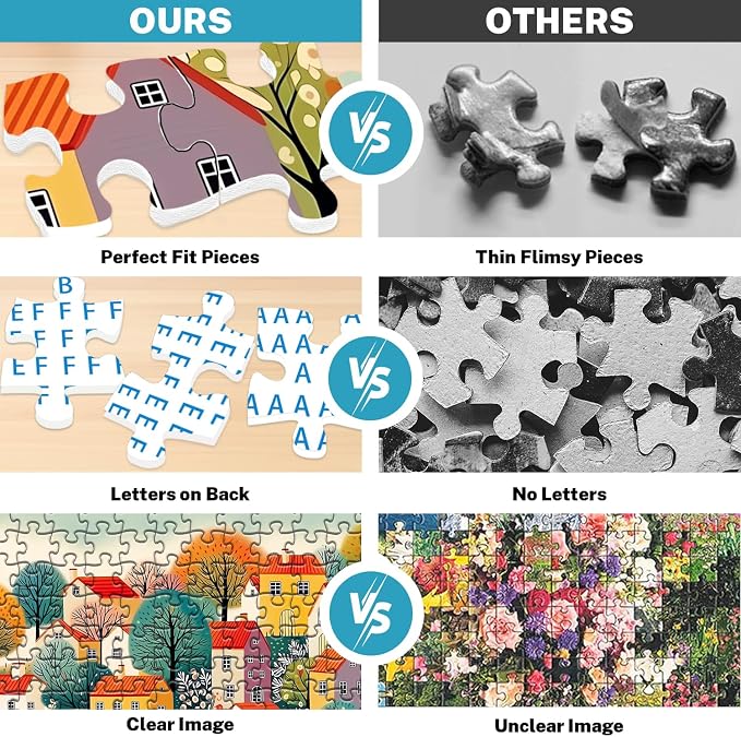 500 Piece Jigsaw Puzzle for Adults & Seniors, Colorful Folk Art Village with Charming Houses & Flowers, Brain Teaser Puzzle Game, Home Decor, Birthday Gift