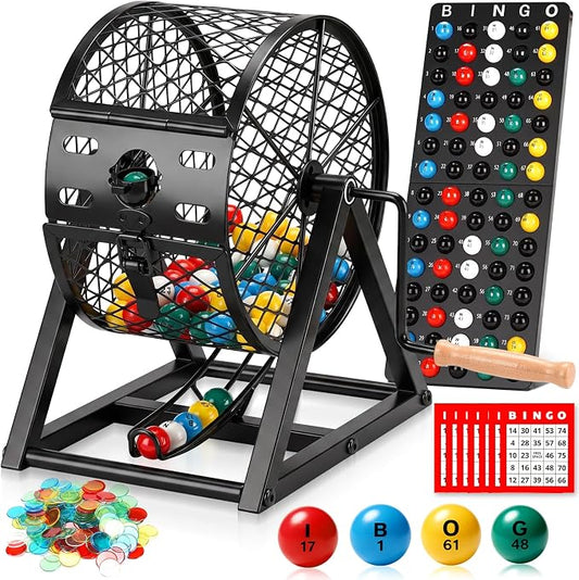 12" Large Deluxe Bingo Game Set with Cage, Board, Balls, 30 Cards and Chips | Bingo Sets for Adults, Family Games Bingo Balls with Cage for Fun Family, Large Groups, Parties