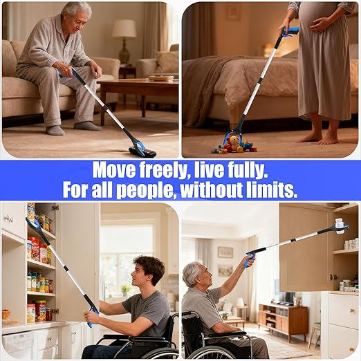 6 Pack 32 Inch Commercial Trash Grabber for Elderly Assist, Heavy Duty Lightweight Reacher with Ergonomic Handle & Non-Slip Grip, Multi-Use Outdoor Home Garden Cleanup Mobility Aid Tool (6, Blue)