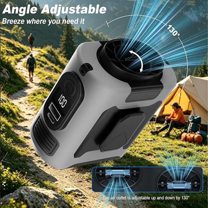 10000mAh Portable Waist Fan Clip on, Personal Cooling for Outdoor | Up to 40H, 5 Speeds 16000RPM Powerful, Hands-Free Shirt/Belt/Neck Fan with Light, for Work Camping Travel