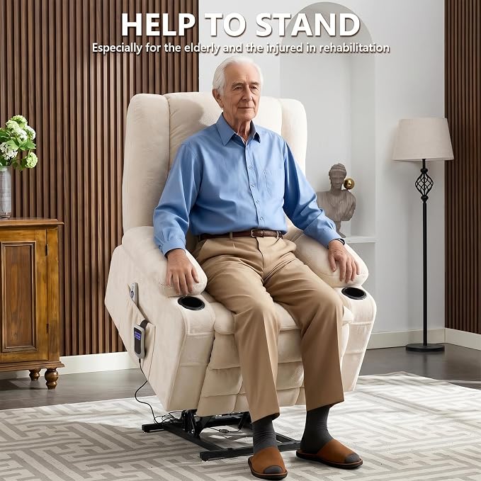 Power Lift Recliner Chair for Elderly with Lumbar Heat and Massage, Electric Lift Chair with Remote and USB Port, Wide Seat Recliner with Cup Holders for Living Room, Bedroom