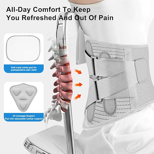 Back Brace for Lower Back Pain Relief for Men&Women Adjustable Lumbar Support Belt Breathable Mesh for Herniated Disc,Sciatica,Scoliosis with Removable 3D Pad Home&Work&Sports (Gray, X-Large)
