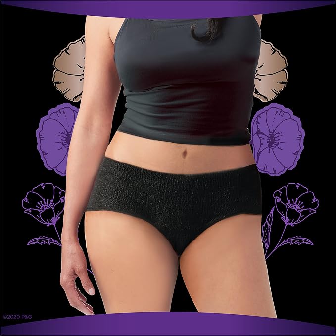 Always Discreet Boutique Low-Rise Postpartum Incontinence Underwear Size L Maximum Absorbency, Up to 100% Leak Protection, Black, 10 Count (Pack of 2)