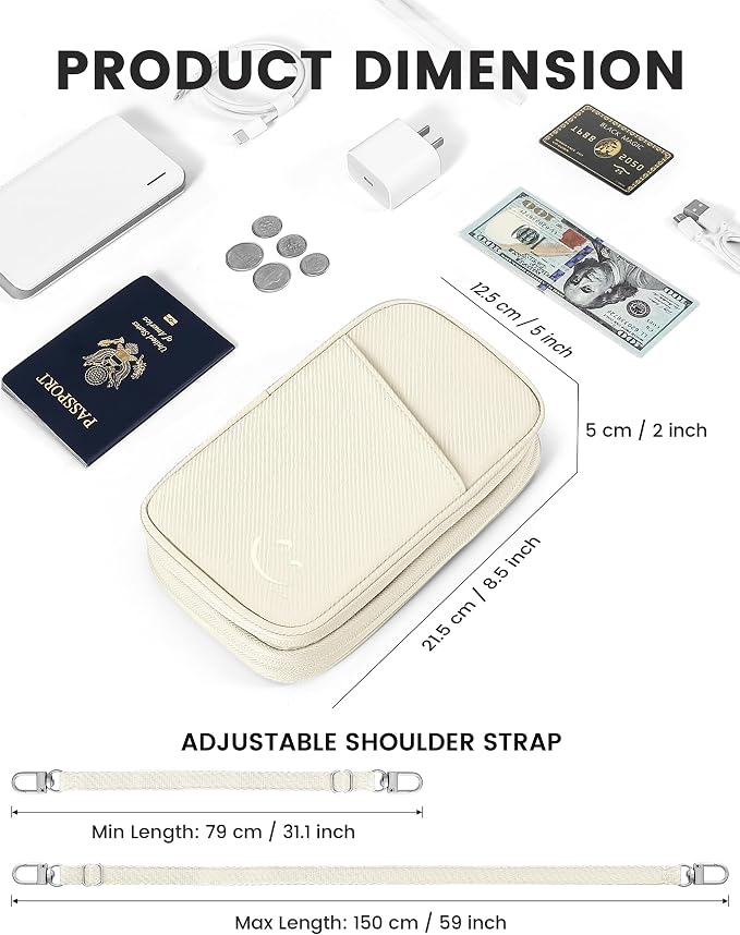 Travelkin Passport Holder For Travel Family, RFID Blocking Passport Wallet | 2-in-1 Travel Organizer, Women Men, Travel document holder, Credit Cards, Cash, Electronic Essentials, Shoulder carry