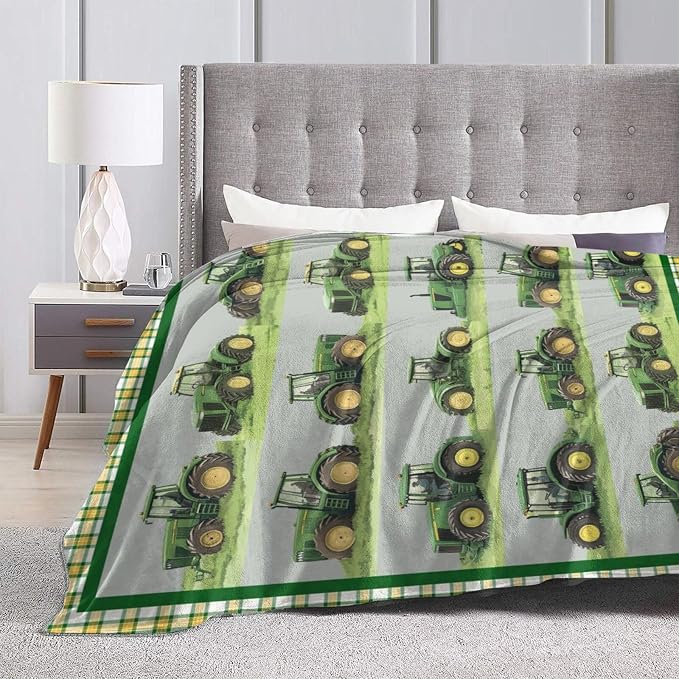 Truck Blanket Soft Cozy Green Truck Plush Throw Blanket Warm Equipment Tractor Flannel Fleece Bedding Stuff Decor Blanket Gifts for Lover Teens Kids Girls Boys Women Adults Bed Travel 40"x50"