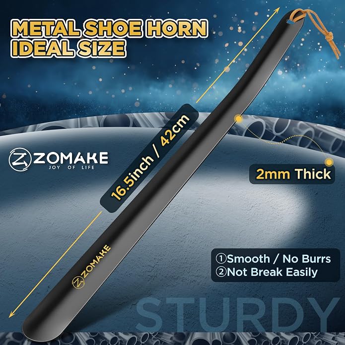 ZOMAKE Shoe Horn Long Handle for Seniors Men Women,16.5" Metal Long Shoehorn for Boots Shoe Spoon Helper
